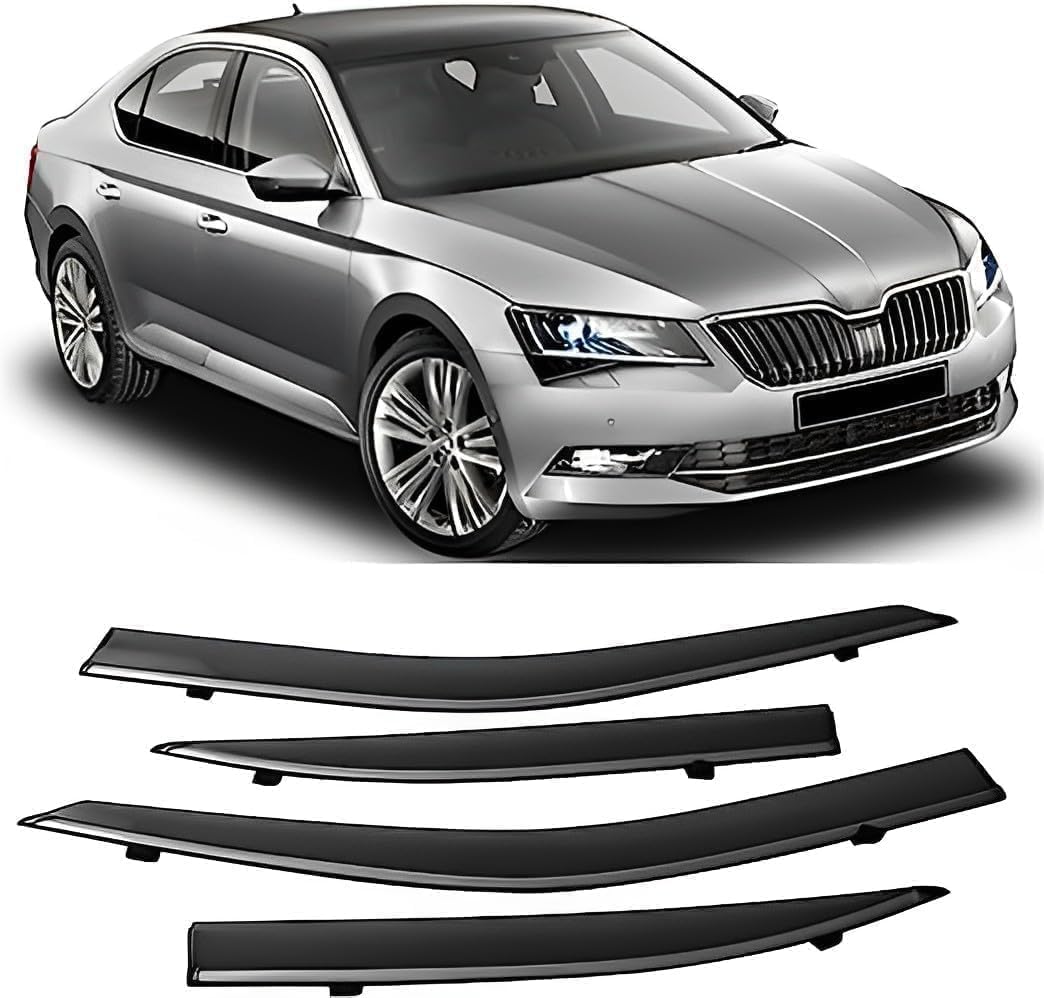 liufangfc Wind Deflectors for Skoda Superb 2016-2021 – 4pc Tape-On Smoked Visors, Weatherproof, Anti-Salt/Snow, Low-Noise