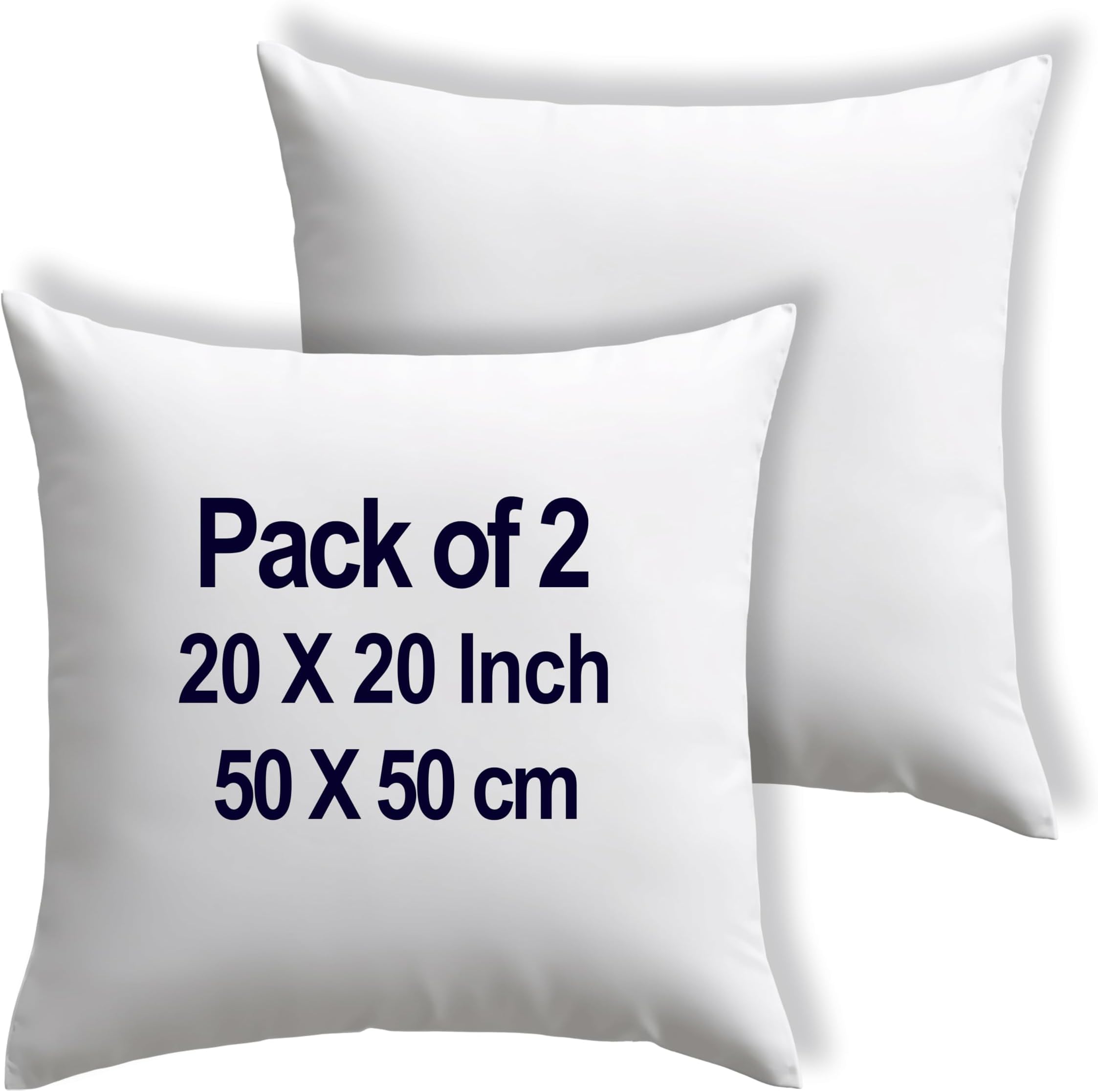 raajseeCushion Inserts 50cm x 50cm / 20 x 20 inch (Pack of 2), Cotton Blend Fabric, Sofa Cushions Inner Pads Decorative Stuffing For Square Foam Throw Pillow Hollowfiber Filler Bed Couch