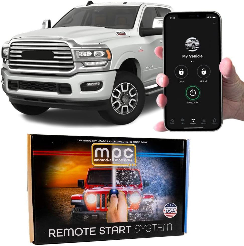 MPC Remote Starter with Smartphone Control Compatible with 2019-2024 RAM 2500 |Gas| |Push-to-Start| Plugin T-Harness - Smartphone or Factory Key Fob Activated - FlashLink Updater