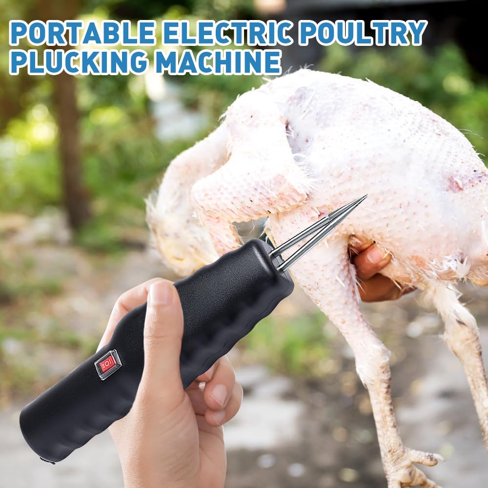 mizikuu Máquina Desplumadora de Pollos de Mano, Portátil Desplumadora Eléctrica de Plumas Eficiente con Interruptor Impermeable Depenador de Aves de Corral, Pato y Ganso, Negro