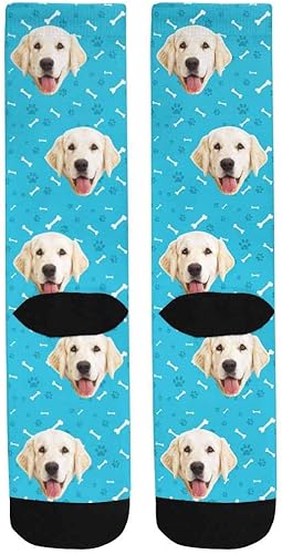 Miniatura 6 de Calcetines personalizados con foto de la mascota, huellas de pisadas de gato y perro, patas, huesos, calcetines largos con imagen para hombres y