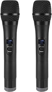Wireless Microphone, VHF Dual Cordless Metal Dynamic Mic System with Rechargeable Receiver, Portable Wireless Microphone for Karaoke Singing, KTV, DJ, Party, Speech(Black)