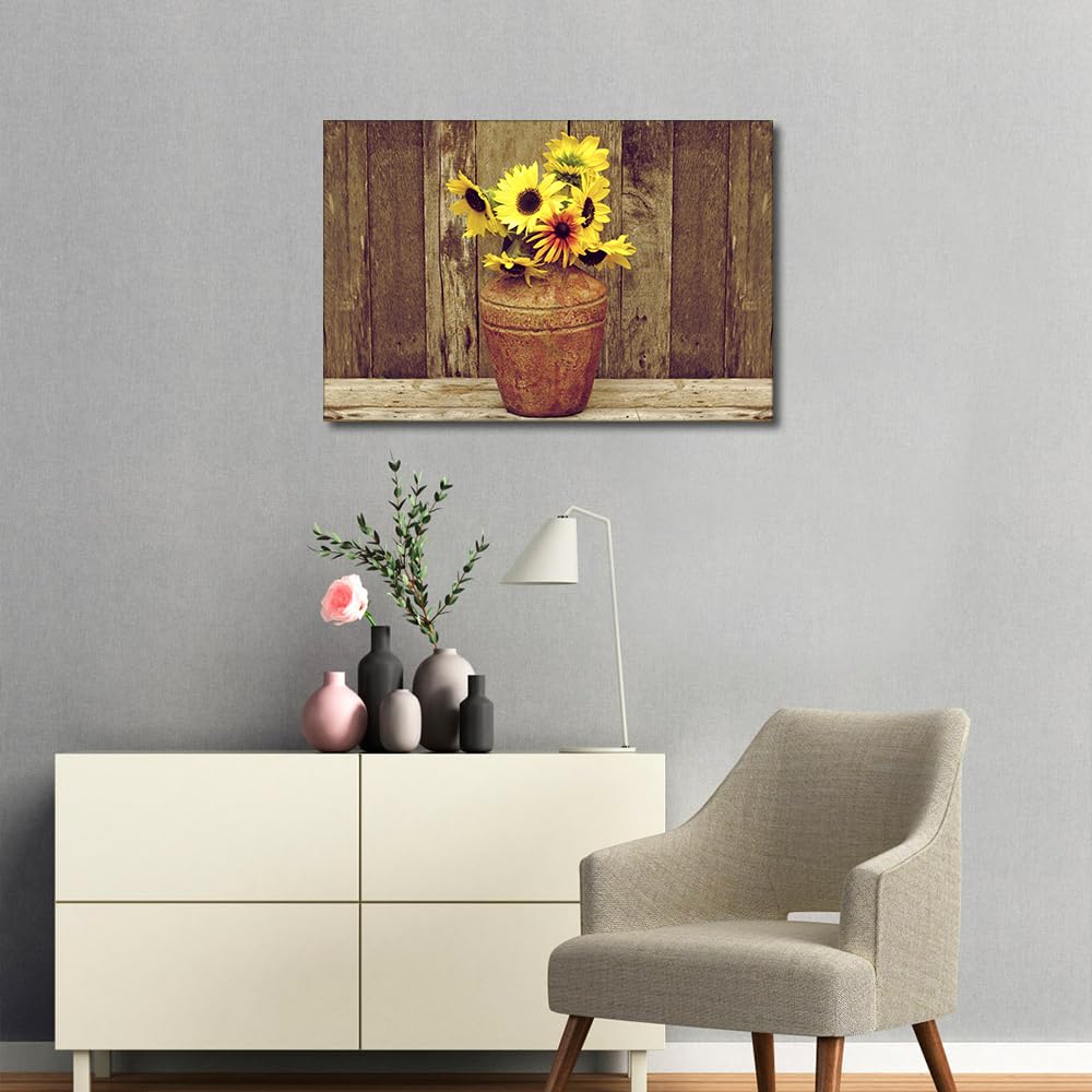 TISHIRON Canvas Wall Art Susan Flowers in a Rustic Vase Vintage Art Farmhouse Art for Home Office Bathroom Bedroom Stretched Giclee Framed Print Ready to Hang 6x24inch - Image 4