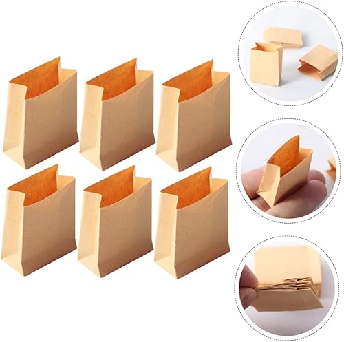 Miniatura 5 de SAFIGLE 6 bolsas de papel para casa de muñecas, accesorios cubiertos, bolsas de papel estraft, kits en miniatura, bolsas de papel pequeñas en