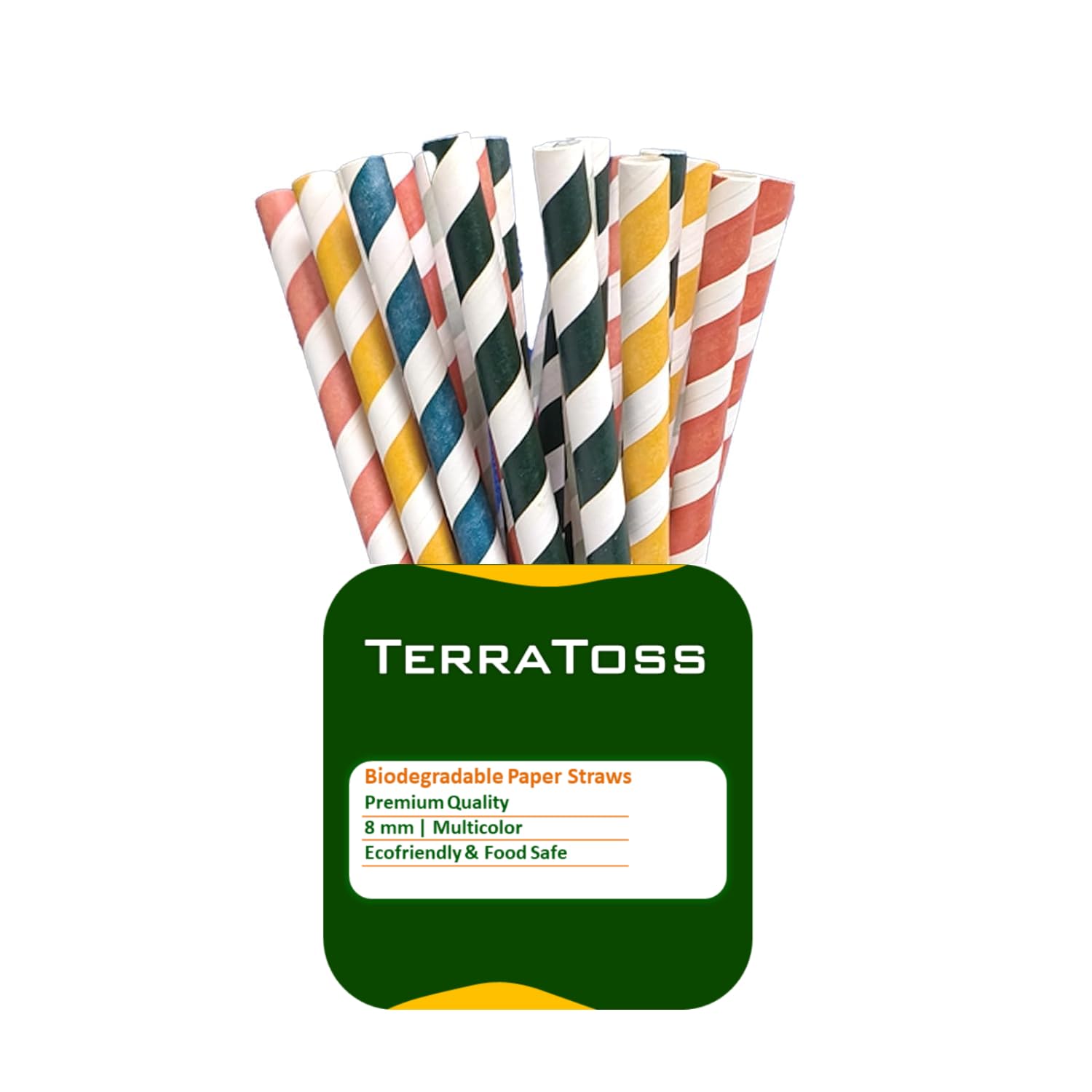 TerraToss Paper Straws [200] Pcs Premium Multicoloured | 8 mm Disposable Drinking Rainbow Eco-Friendly Biodegradable Paper Straws | Cocktail Cold Drink Juice Smoothie Straw (100, Multi, 8 mm)