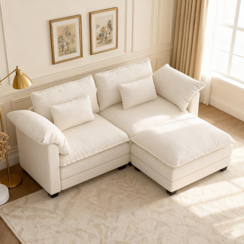 Photo 1 of COMHOMA 86" L Shaped Sectional Sofa with Movable Ottoman,Comfy Cloud Modular Couch with Throw Pillows,Modern Chenille Deep Seat Sofa Couches for Living Room,Beige