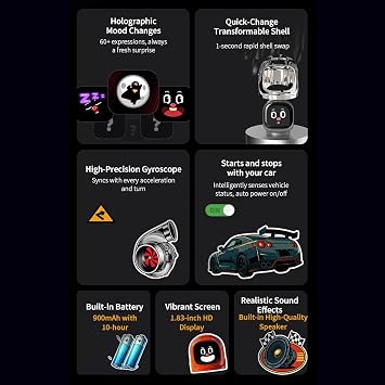 Smart AI Car Robot Intelligent Electronic Pet Companion, Interactive Dashboard Display with 60+ Dynamic Expressions & Sound Effects, Magnetic Mount Driving Companion Car Interior Decoration Gifts