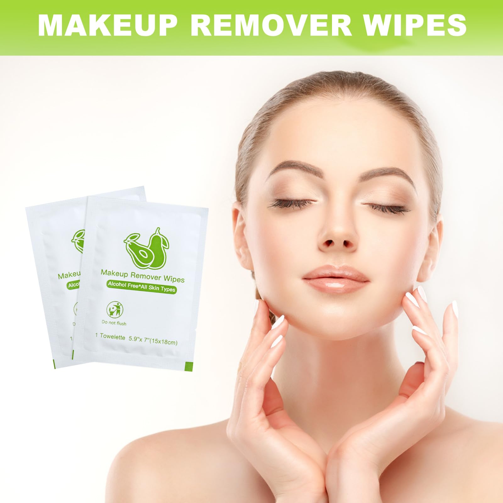 200 salviette struccanti confezionate singolarmente da viaggio | Salviette singole per la rimozione del trucco, per la pulizia del viso, mascara e rossetto (avocado)