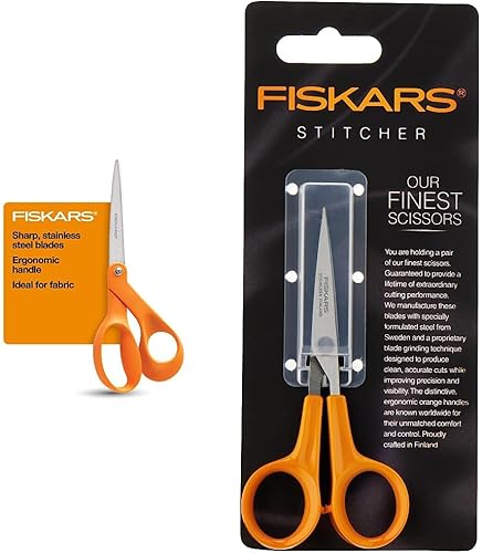 Fiskars Tijeras ergonómicas de acero inoxidable con mango naranja, tijeras de papel y tela de 8 pulgadas para oficina, artes y manualidades
