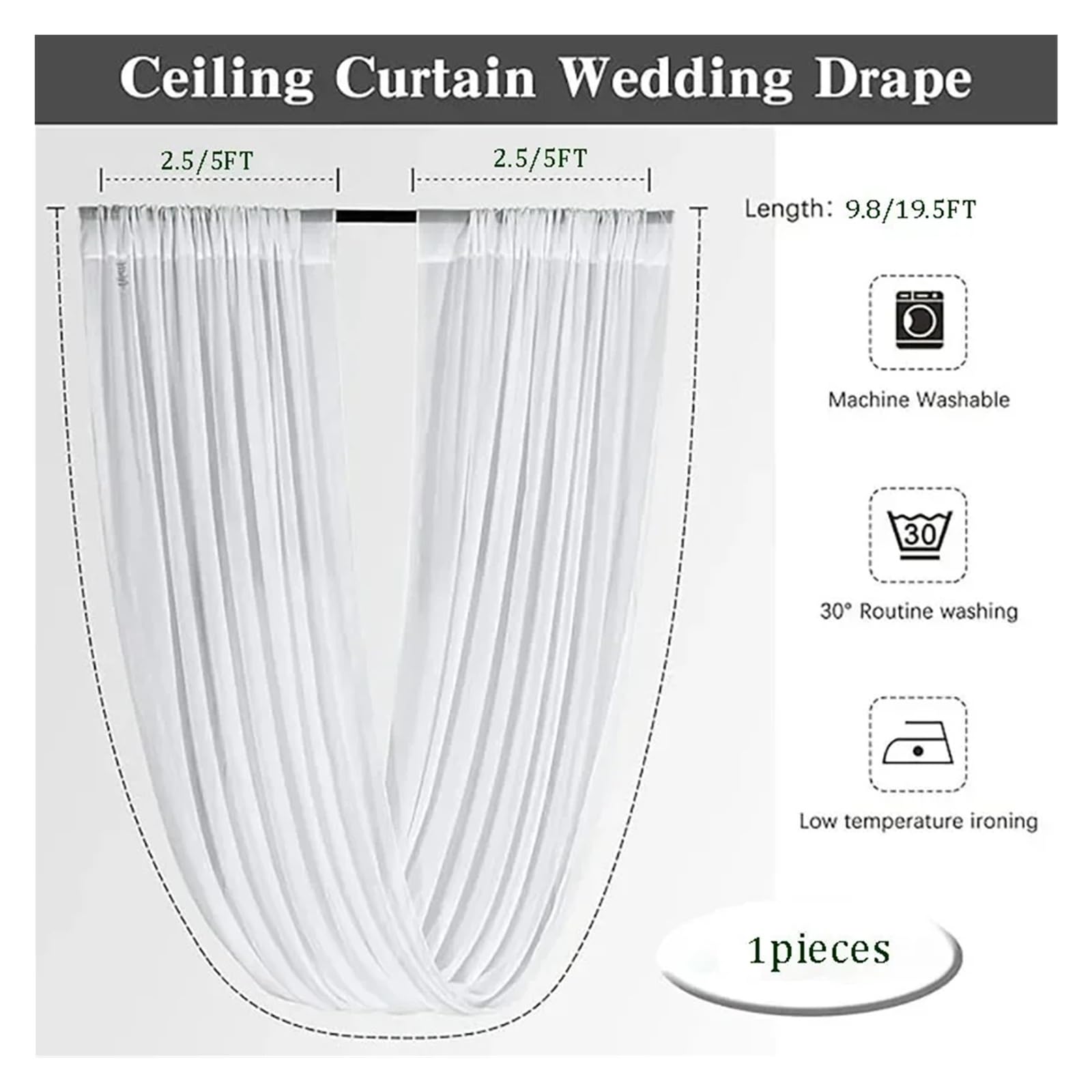 Panneaux De Rideaux De Plafond Rideaux de plafond for robe mariée blanche, décor d'auvent toit, rideau en mousseline soie for cérémonie mariage, décoration scène d'hôtel(5PCS Beige,W150X600CM)