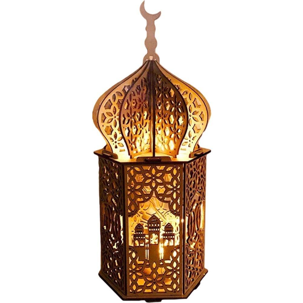 Lpitoy Wooden Eid Ramadan Lamp Vintage Muslim Party Table Lamp Decorative Warm Yellow Led Night Lamp for Islam Muslim Eid Events
