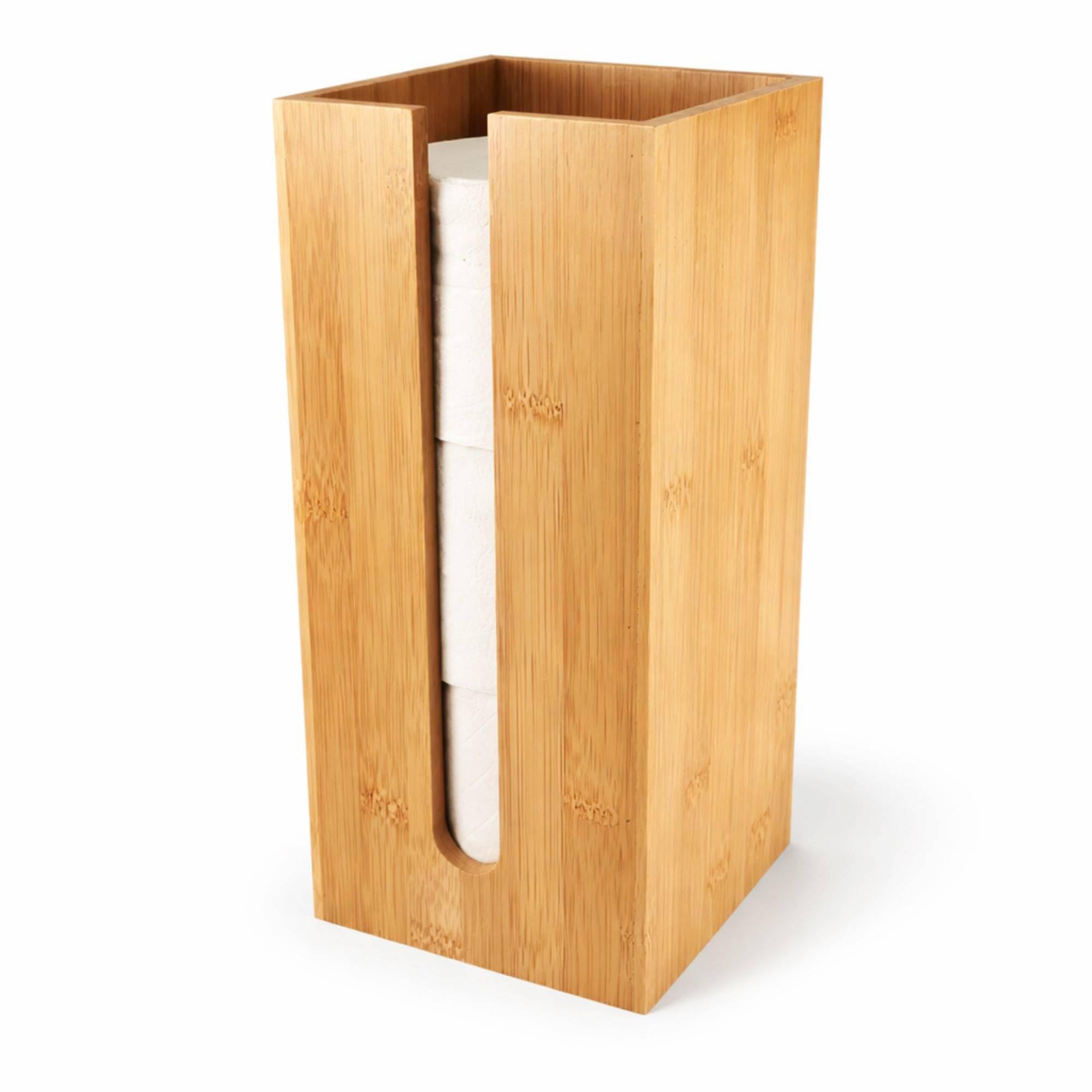 Topvaleur Wood Colour Toilet Paper Storage, Toilet Roll Holder Free Standing, Square Toilet Roll Storage & Toilet Paper Holder, Loo Roll Holder, Wooden Toilet Roll Holder, Bamboo