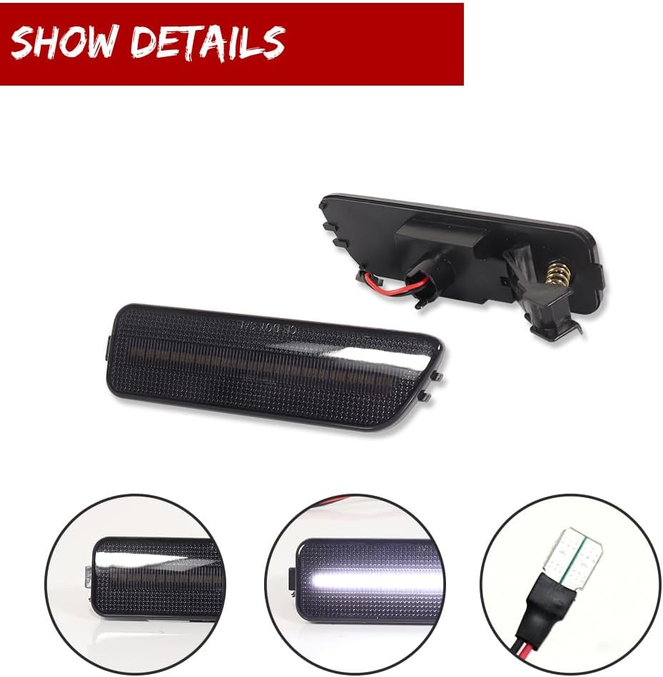 Smoked Lens Front Bumper White Led Side Marker Light Compatible with 1999-2005 Volkswagen MK4 Golf GTI R32 Rabbit Jetta, Replace OEM Sidemarker Lamps
