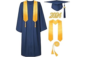 Navy Graduation Cap and Gown with Tassel and Accessories