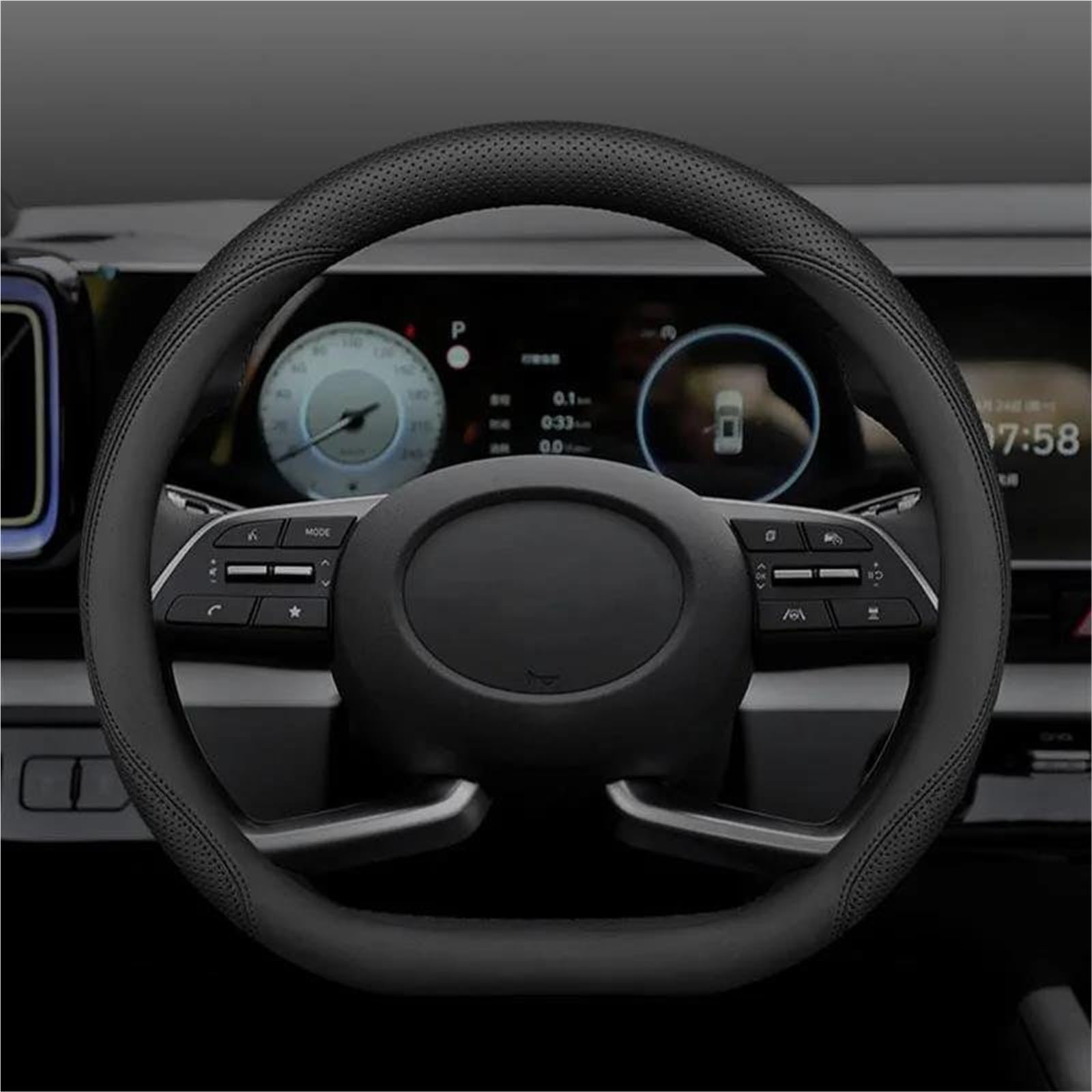 Auto Innen Lenkrad Schutzhülle Zubehör Für Hyundai Für Mufasa 2023-2025 Rutschfest(Schwarz)