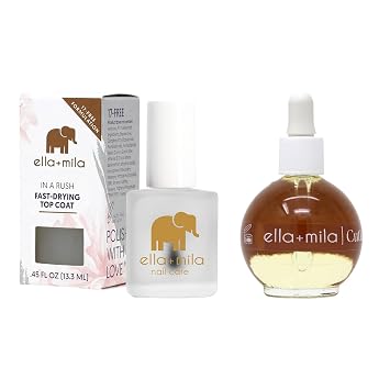 ella+mila Manicure Care Duo Cuticle Oil Almond & Castor Name + In A Rush Fast-Dry Top Coat