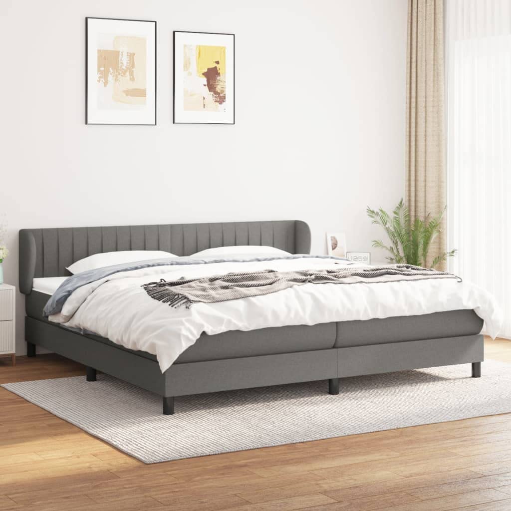 tkanina oddychająca regulowany zagłówek szary 200x200 cm | Łóżko kontynentalne z materacem sprężynowym 200x200 cm ciemnoszary tapicerowany zagłówek regulowany sztywny