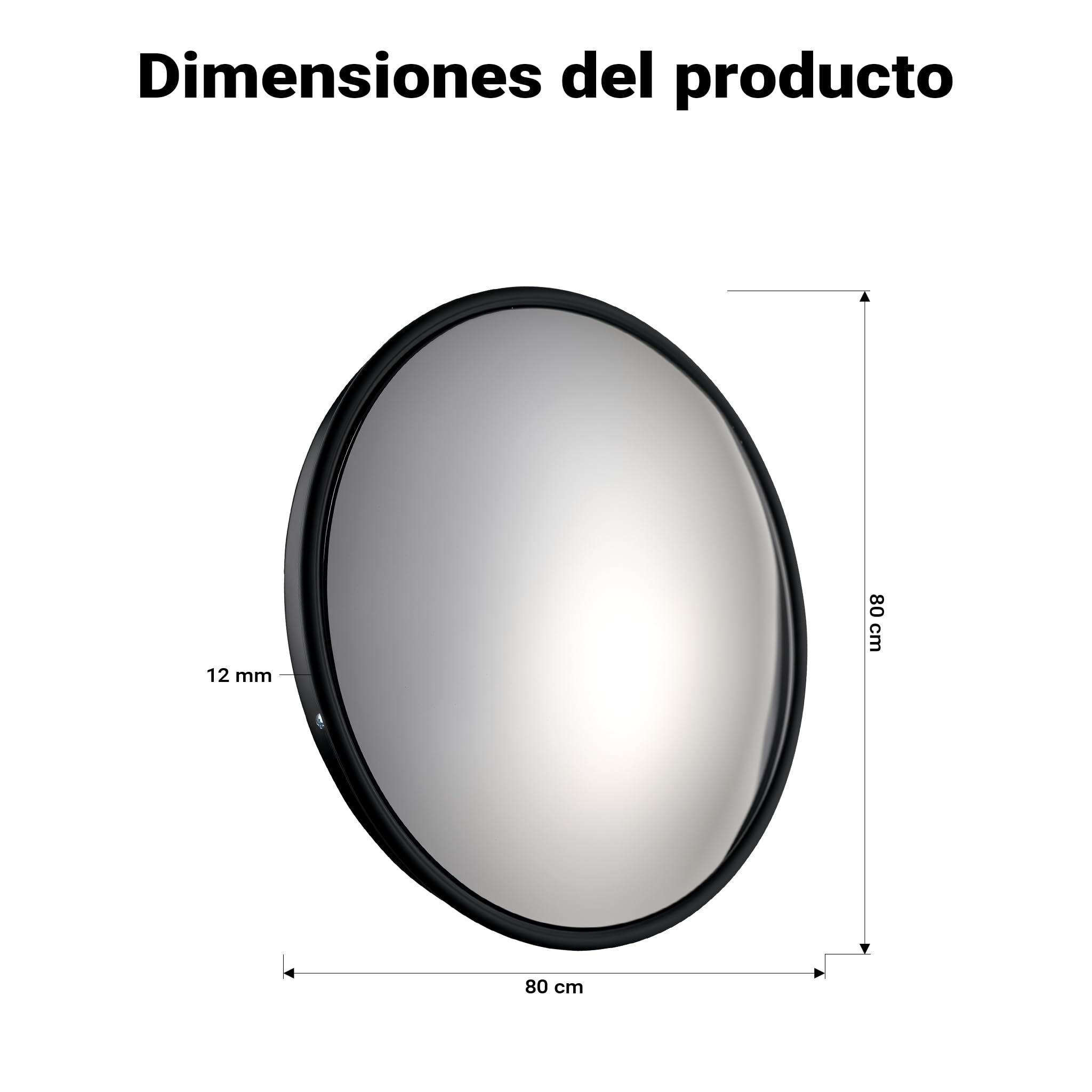 Wiltec Espejo de seguridad convexo 80 cm color negro, espejo de tráfico redondo con campo de visión de 160°, diseño convexo para interiores