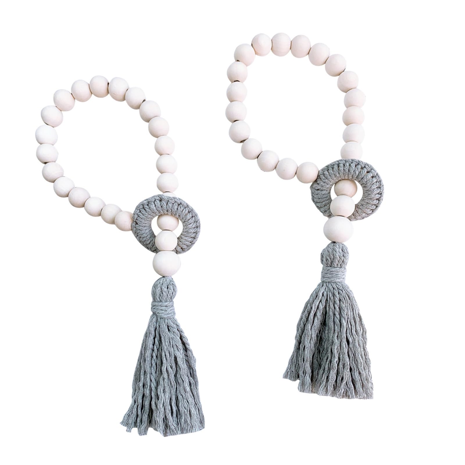 carotoe 2Pcs Handwoven Curtain Tiebacks Wood Beads Window Drape Ties Cotton Rope Tassels Curtain Holdback for Home Decors Wood Beads Drapery Tiebacks