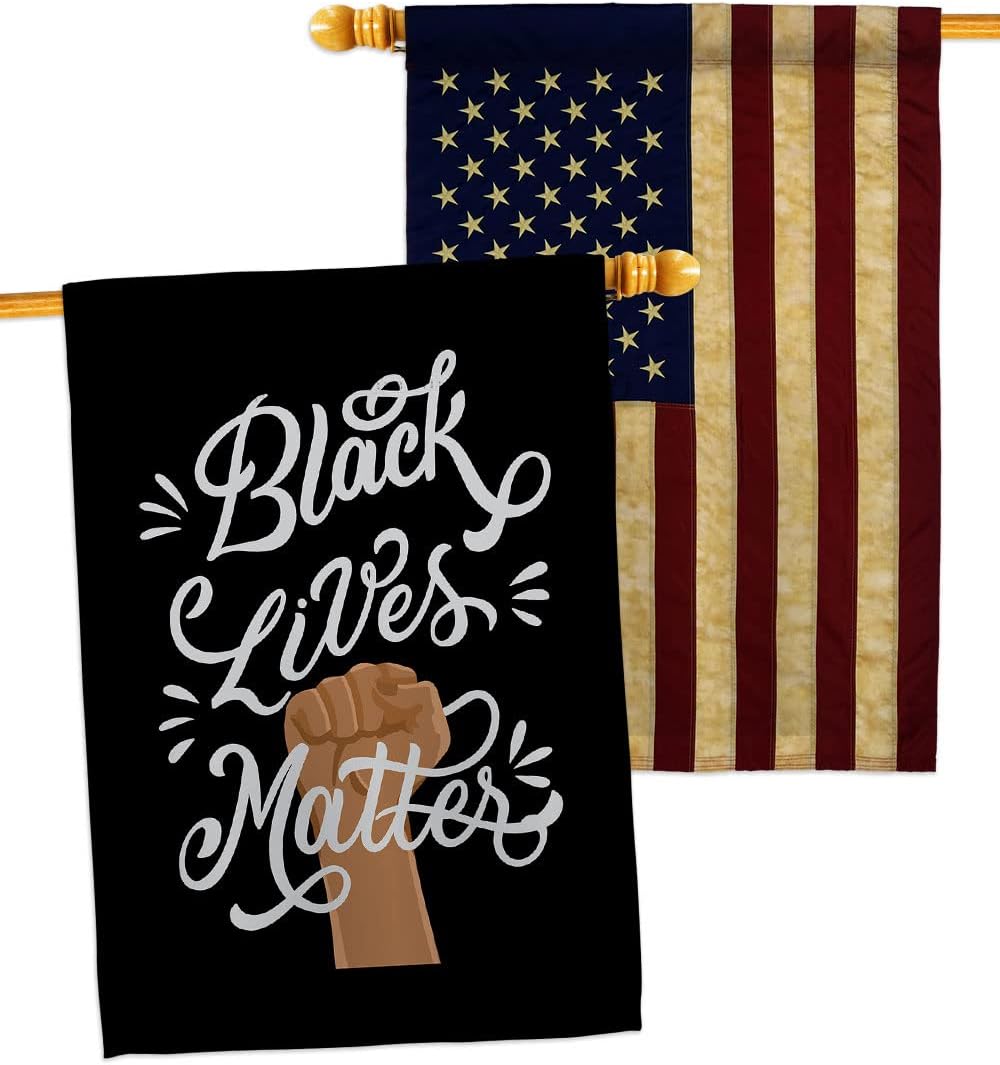 Stop Racism Wall Decor American Flag Banner Pack Patio Lawn Garden Patriotic Outdoor Decorations Indoor Tapestry Yard Sign Black History Month BLM African Americans Heritage Made in USA