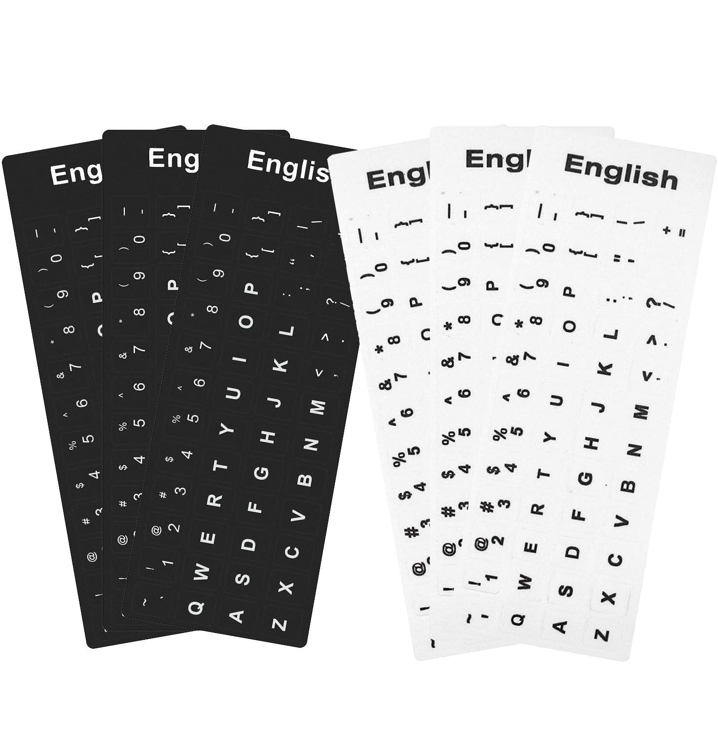 6 Adesivi Per Tastiera Inglese QWERTY | Nero Opaco Con Scritte Bianche | Autoadesivi Universali Per PC Portatile E Desktop