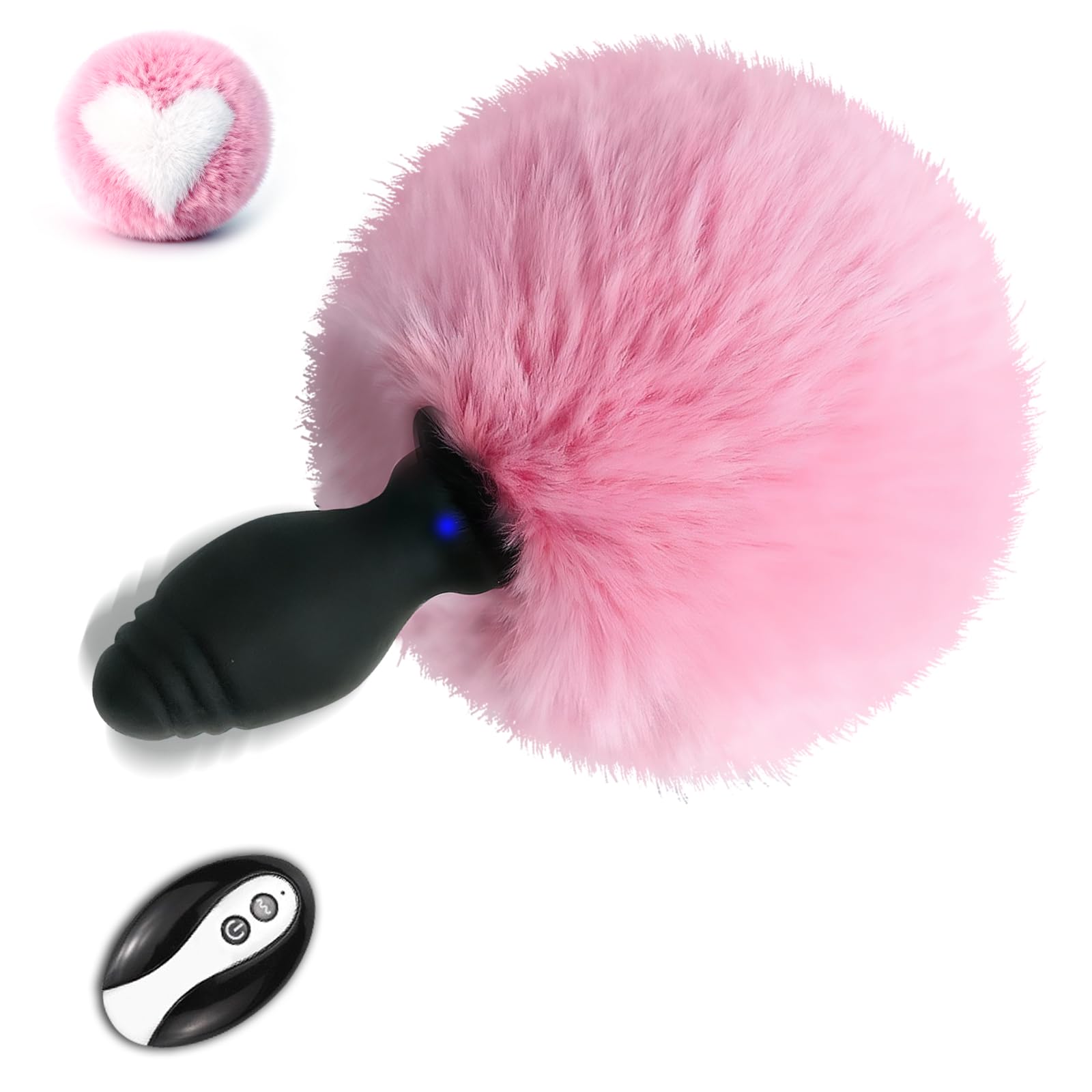 Heart Bunny Tail Vibrating Buttplug Remote Control