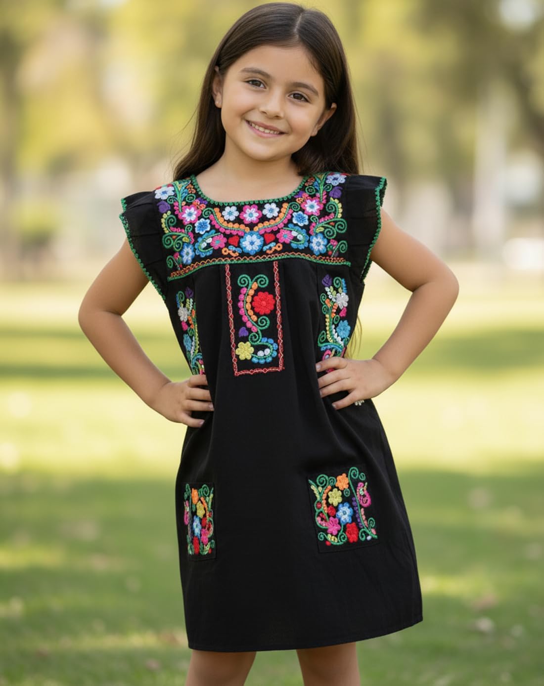 YZXDORWJ Girl Mexican Embroidered Dress Traditional Floral Short Sleeve