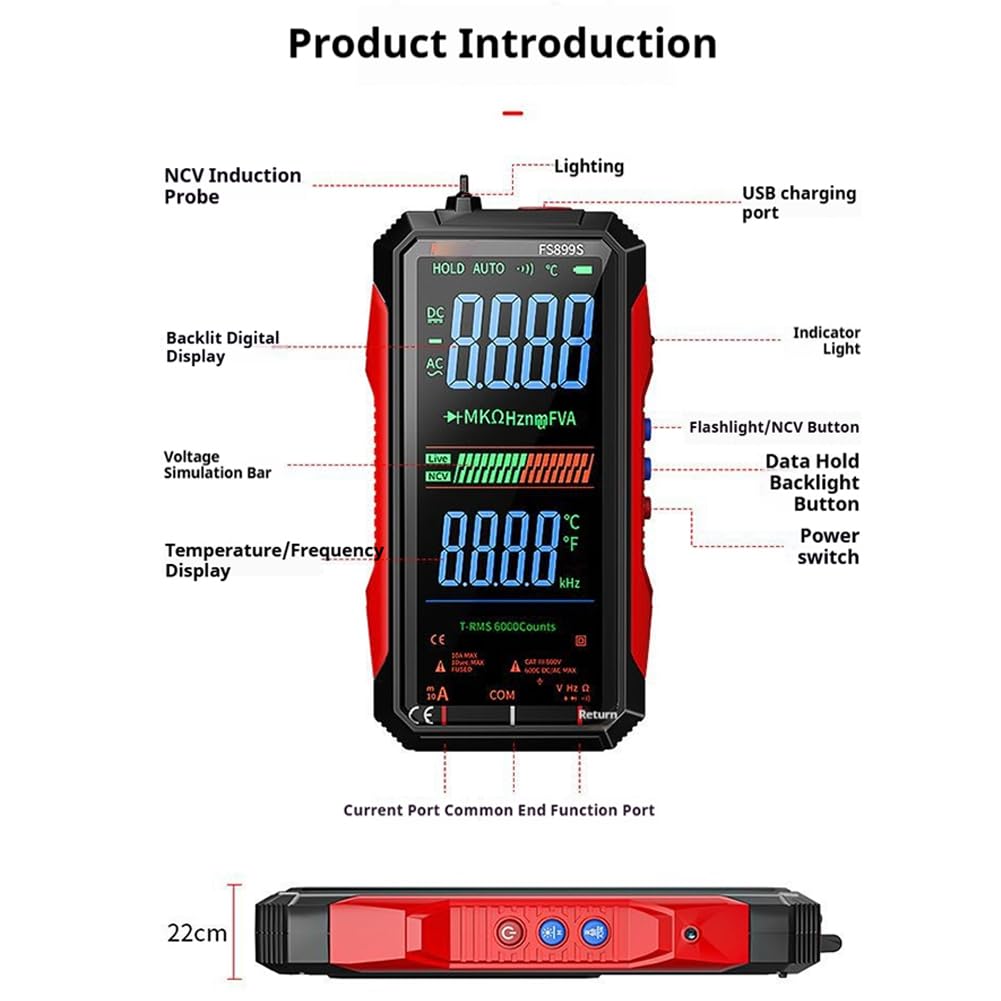 USB Rechargeable Digital Multimeter, 2026 Upgraded Fs899l Multimeter, Automatic Digital Display Multimeter Tester for Home and Industrial Electrical Issues, Multimeter Tester (FS899L) — Amazon image 8