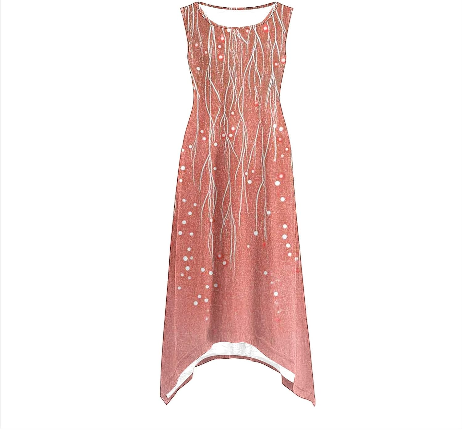 Womens Summer Dress Floral Print Sleeveless Irregular Hem Crewneck Flowy A Line Tank Dress Loose Fit Casual Sundress