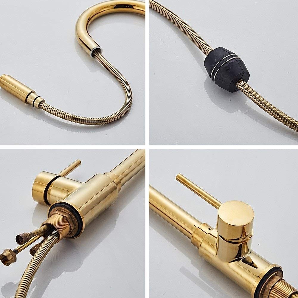 Todo Bronce Grifo de Agua Extraíble Orificio Único Giratorio 360 Grifo Mezclador de Frío Caliente Grifo de Instalación de Cubierta de Cocina Lavabo Clásico Grifo de Fregadero de Baño Grifo de Agua