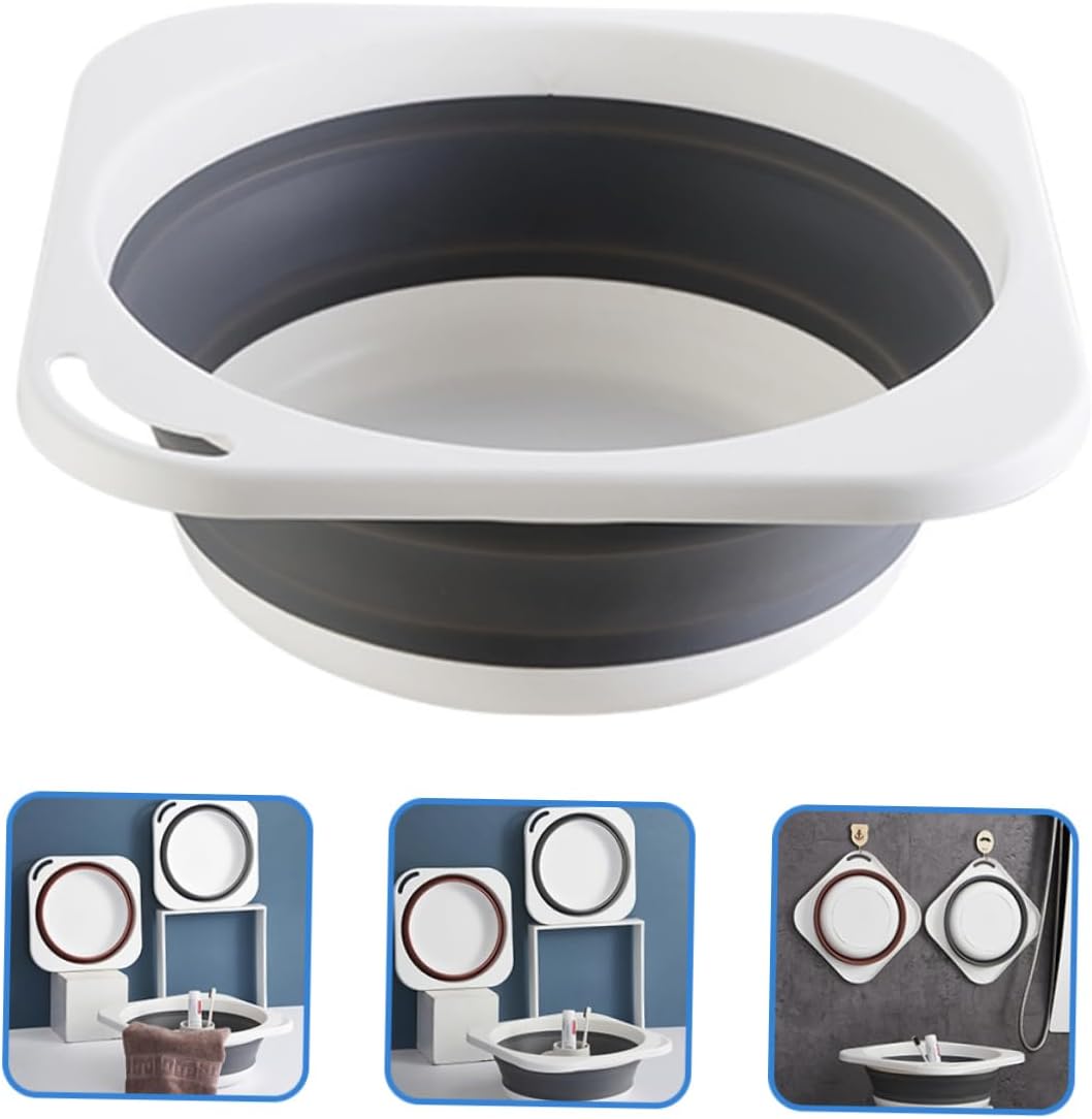 Portable Folding Washing Basin, Medium Gray Plastic Multi Purpose
