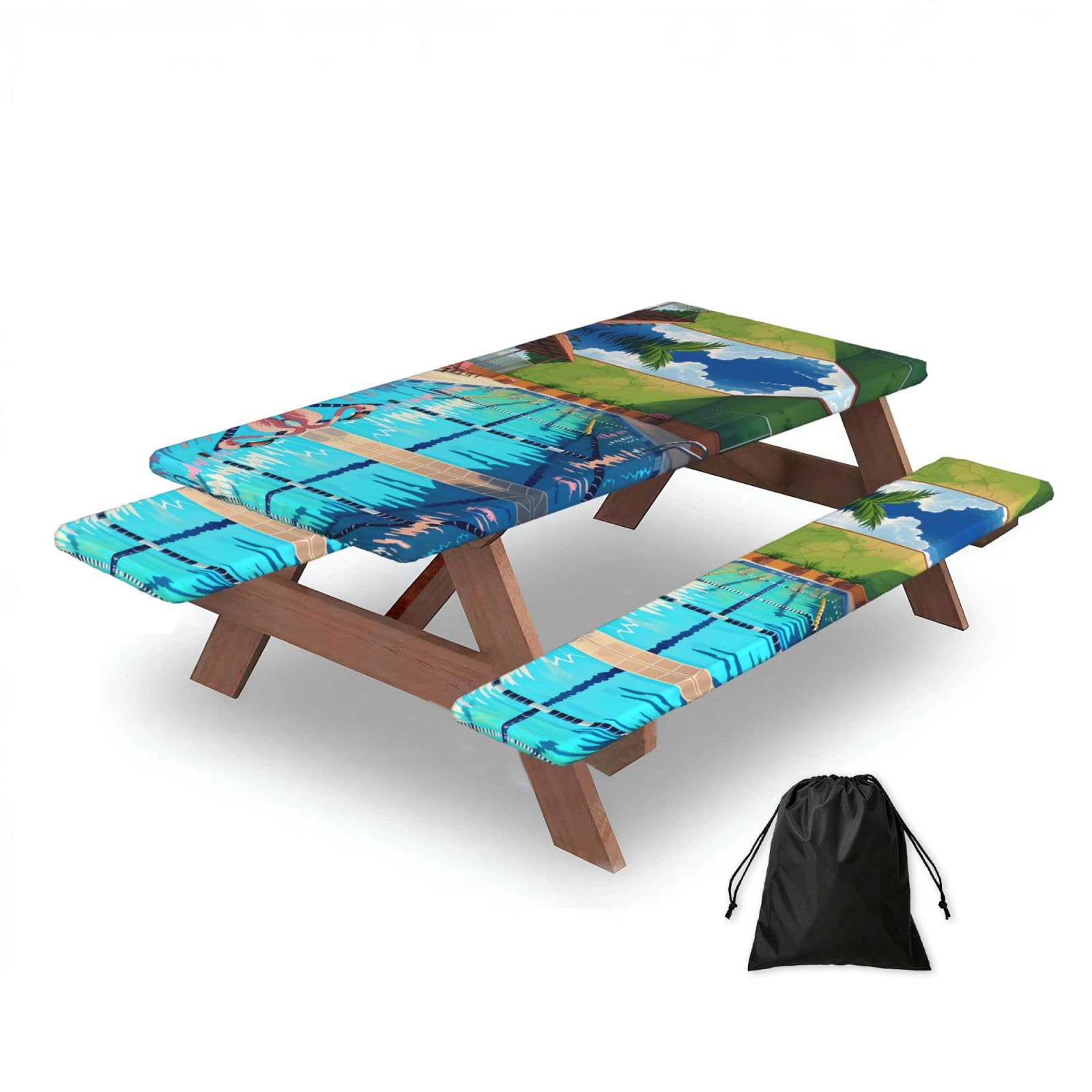 Zqytgfdc Black Flamingo And Swimming Pool Rectangular Water-Repellent Picnic Tablecloths, Outdoor Camping, Picnic, Bbq