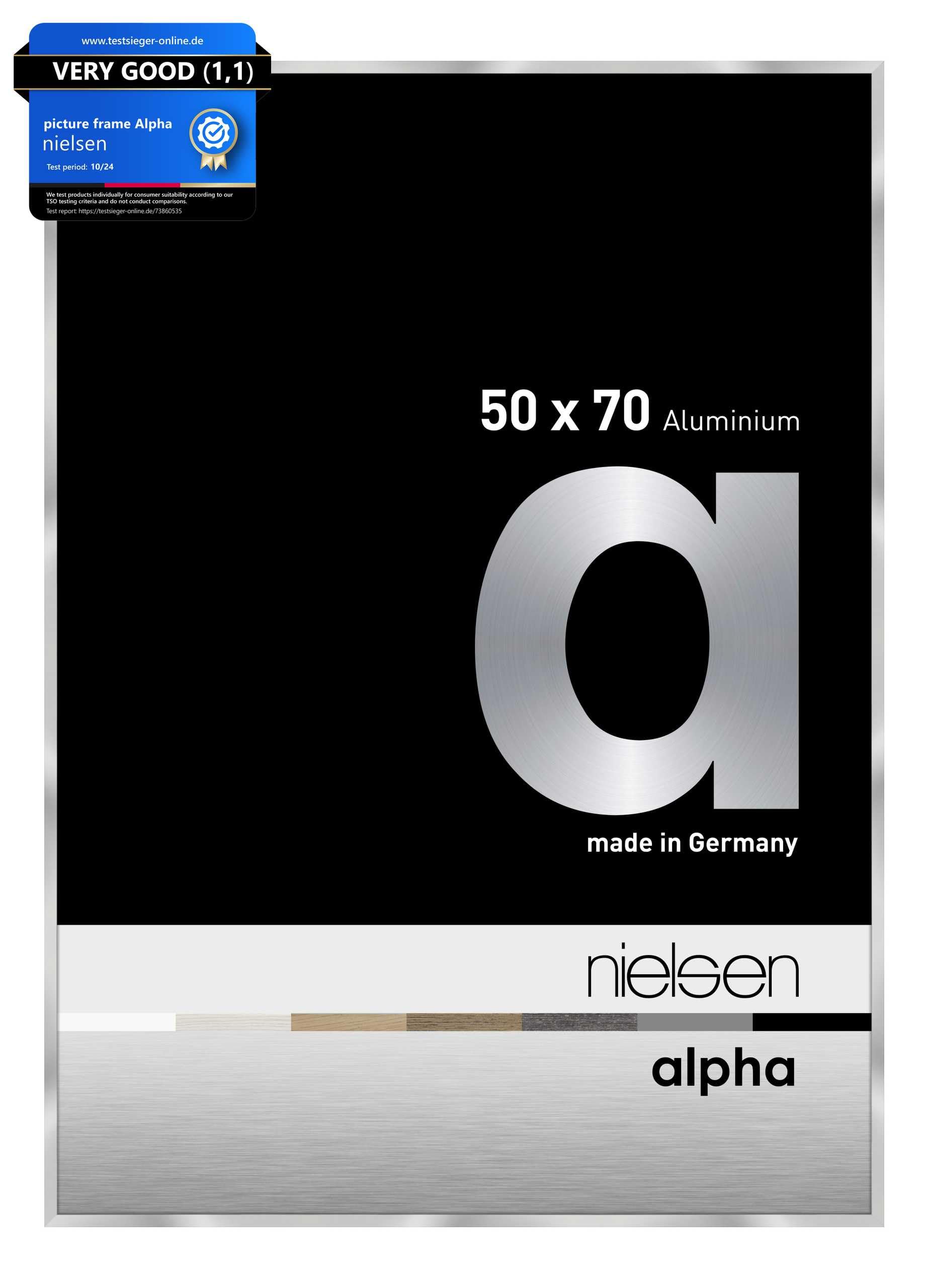 nielsen Alpha Polished Silver Aluminium Picture Frame - 50x70cm - with Float Glass and Easy Push-Turn Clips - For Photos and Art — image 1