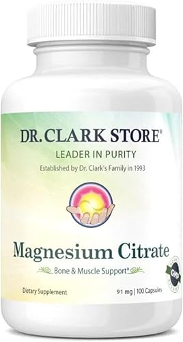 Miniatura 1 de Dr. Clark Store Citrato de magnesio - 91 mg, 100 cápsulas, apoya la producción de energía, la función enzimática y la salud del sistema nervioso