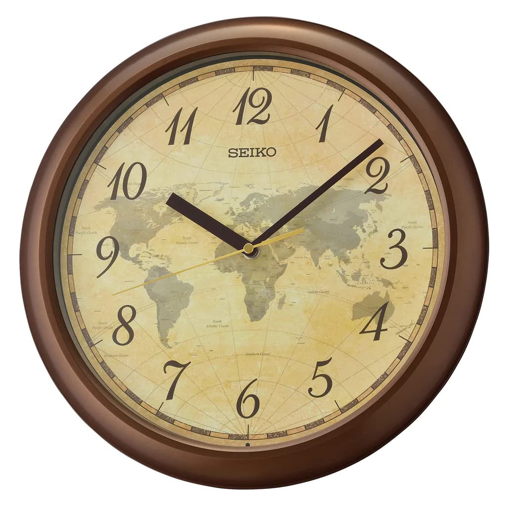 Seiko Wood Effect World Map Clock QHA006Z