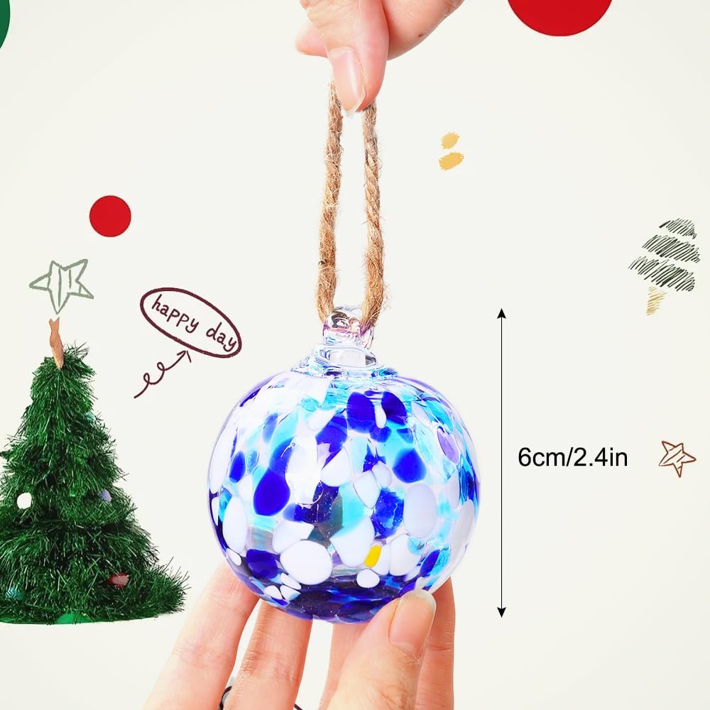 Vellibring 6 PCS Glass Christmas Ball Ornaments,Hand Blown Glass Ornaments Balls Hanging Decor Balls for Xmas Tree Home Window Outdoor Garden Patio Decoration