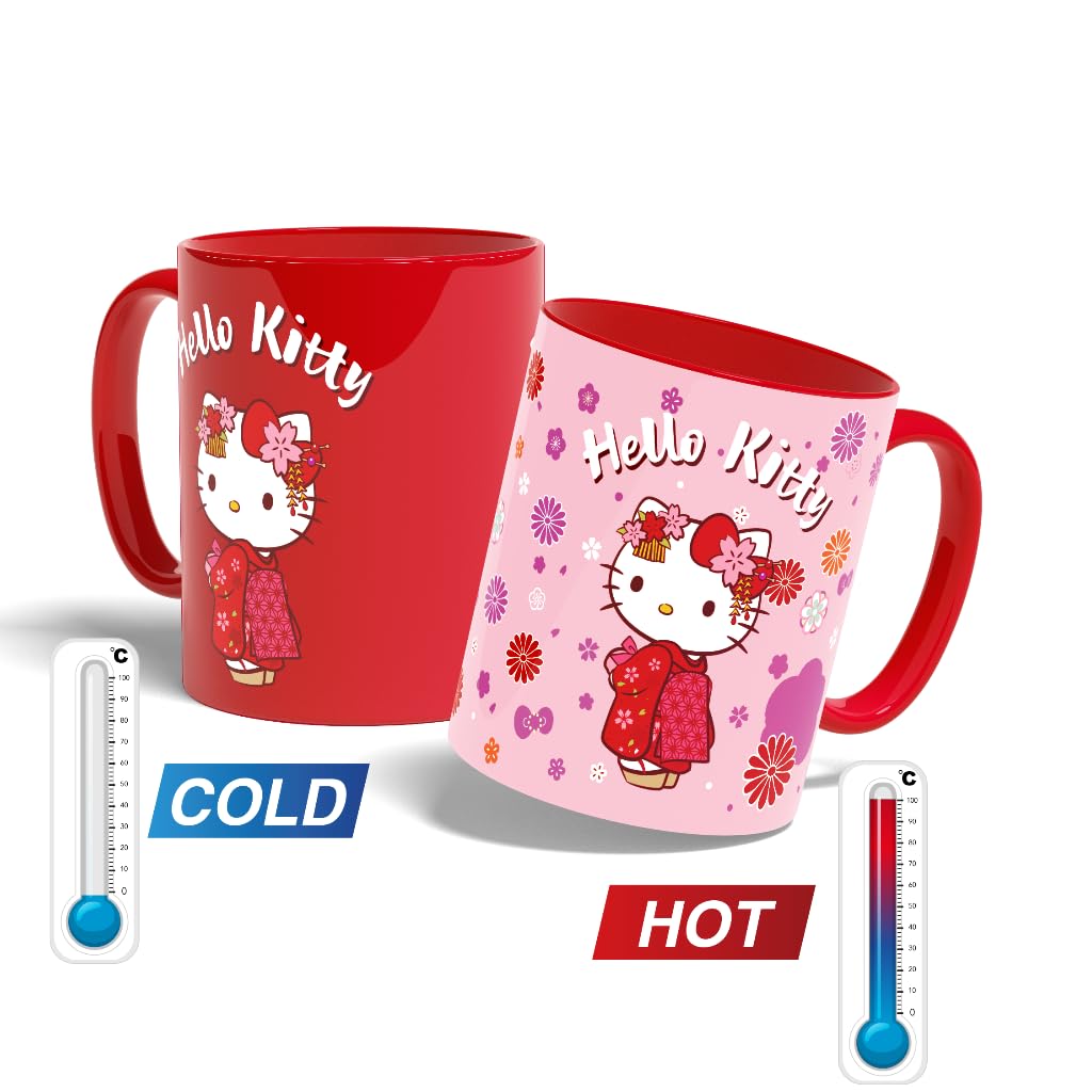 Toynk Sanrio Hello Kitty - Tazza in ceramica con coperchio, motivo a righe rosa, per tè, espresso, cacao, contiene 510 ml