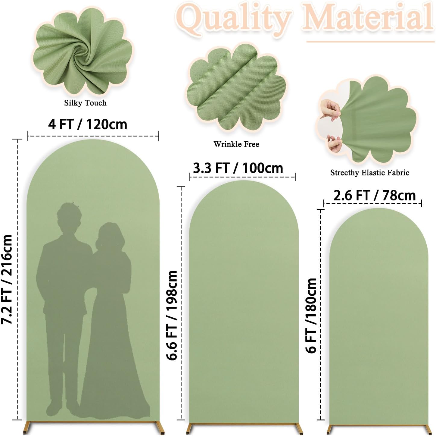 6ft 6.6ft 7.2ft wedding arch cover set of 3 sage green arch covers stretchy backdrop round top chiara spandex arched backdrop cover for birthday balloon party banquet event ceremony decor set of 3 (6ft,6.6ft,7.2ft) sage green