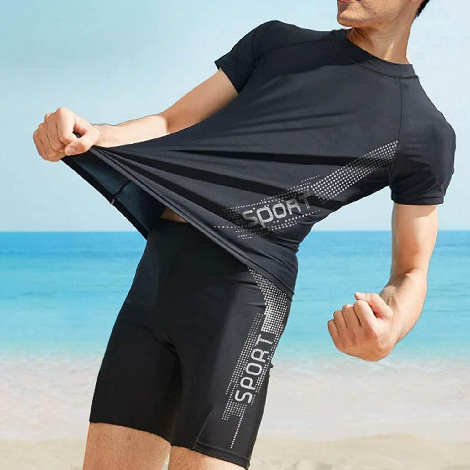Hyalllife Swimsuit Men,Mens Swim Shirt Casual Short Sleeved Diving Top Suit Swimsuit Sunscreen Fast Dry Surfing Shorts Suit Swimwear Bathing Suit for Men 3 61EBDEpisZL. AC SL1500