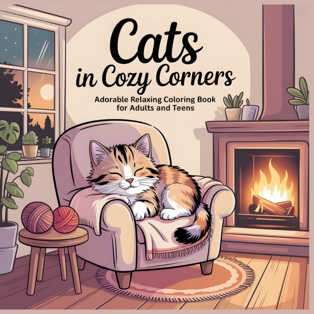 Cats in cozy corners: Adorable Relaxing Coloring Book for Adults and Teens (Peaceful Cats Coloring Series)