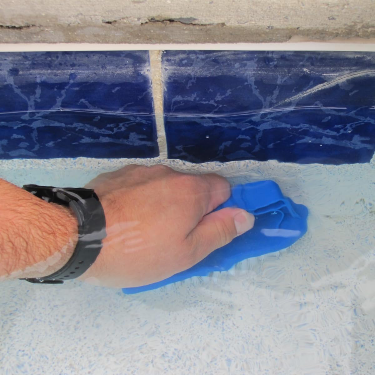 Swimming Pool Cleaning Scrub Brush - Hand Scrubber Brush Tool for Steps, Grout, Tile, Wall Cleaner - Above Ground Pool & Hot Tub Cover Mold Scrubber, Heavy Duty Cleaning Supplies - 5.5" Blue Handle