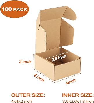 PHAREGE 4x4x2 inch Shipping Boxes 100 Pack, Brown Cardboard Gift Boxes with Lids for Wrapping Giving Women Men Presents, Small Corrugated Mailer Boxes for Packaging Mailing Small Business