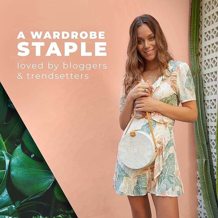 Bolsa redonda de ratán para mujer, bolsas de paja hechas a mano, bolso de mimbre, bolsas bohemias cruzadas circulares