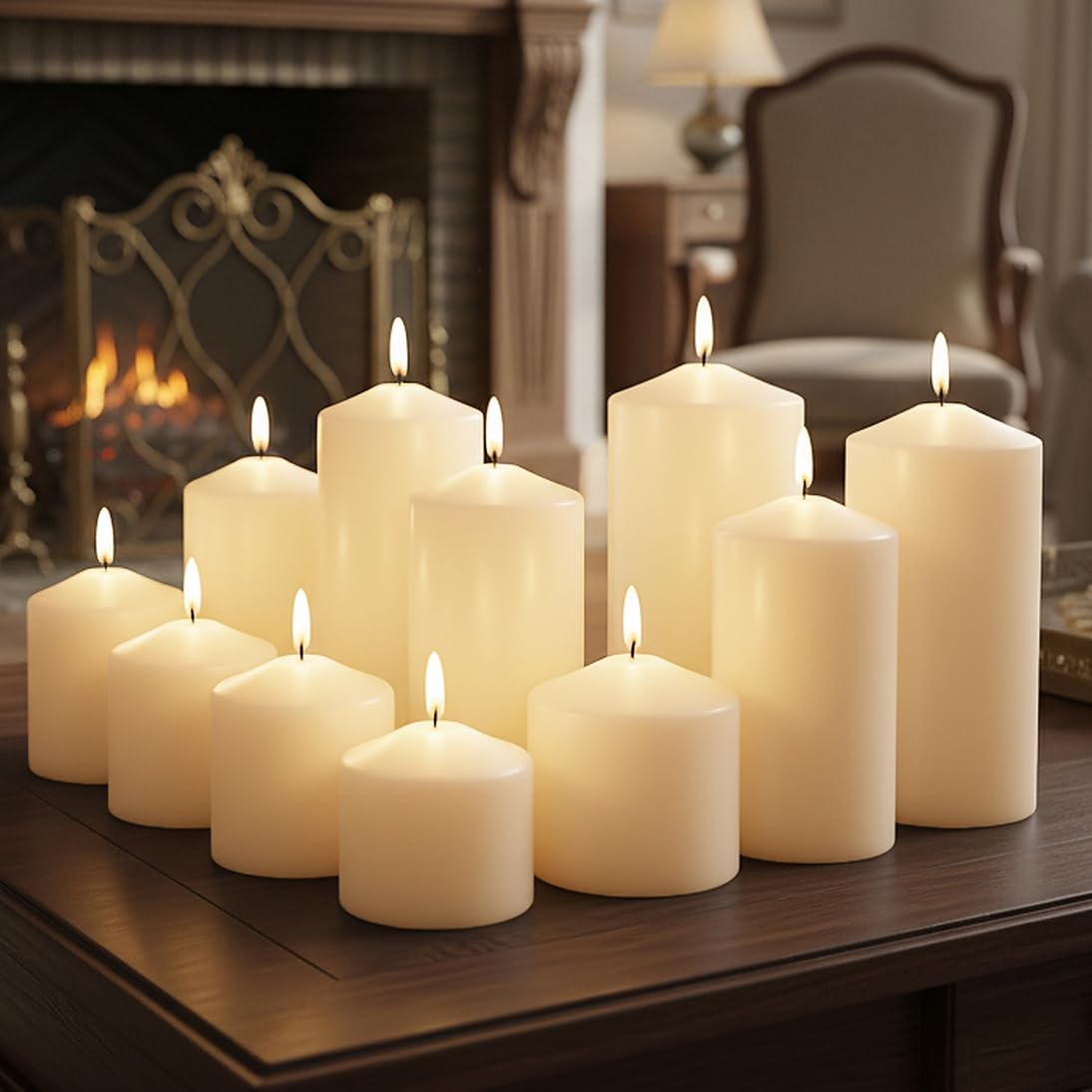 Photo 1 of Veiuwa 12 Pack Ivory Pillar Candles (3x3, 3x6, 3x8 Inch)