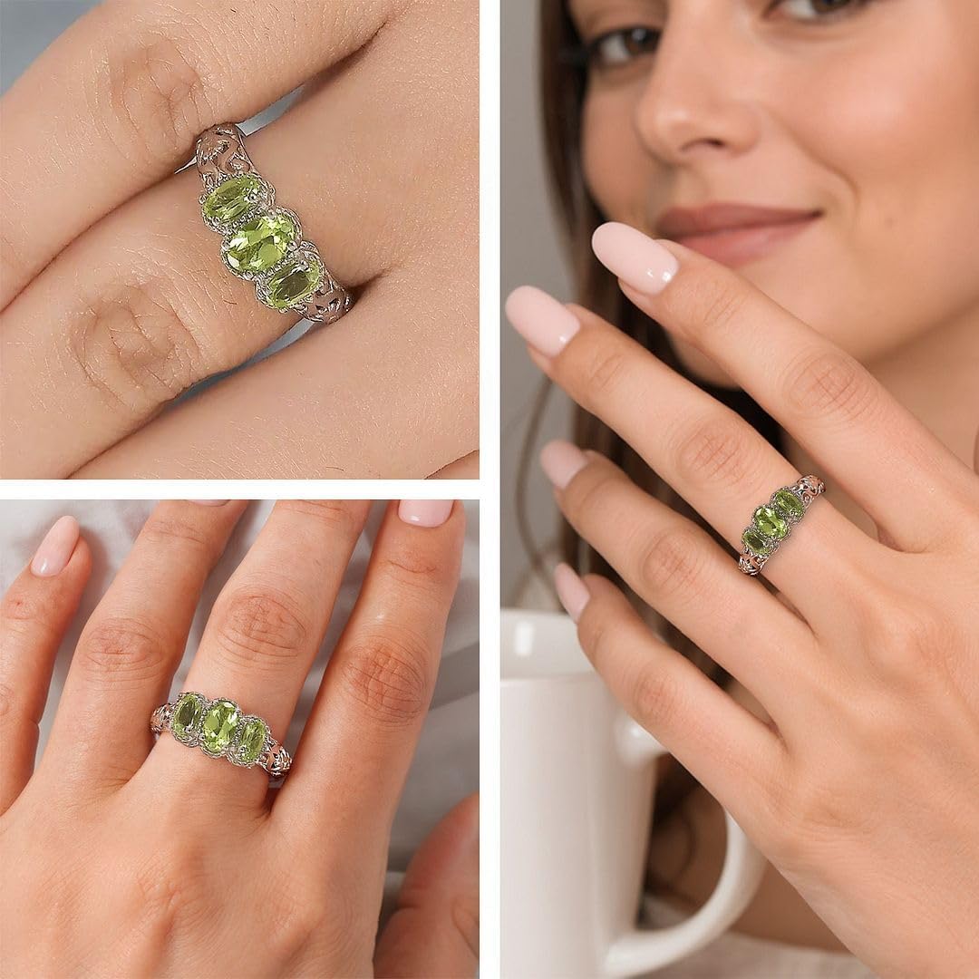 SHOP LC DELIVERING JOY 3 Birthstone Rings for Women in 925 Sterling Silver with Platinum Plating - Mothers Daughters Promise Engagement Rings - Gemstones Jewelry for Her Anniversarys Gifts for Women