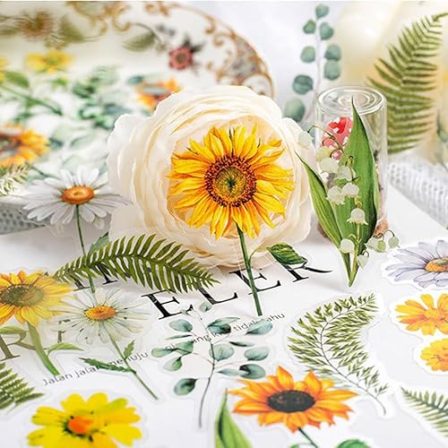 Miniatura 5 de Juego de calcomanías de flores  140 piezas naturales de hongos florales botánicos, autoadhesivos, álbumes de recortes, calcomanías decorativas