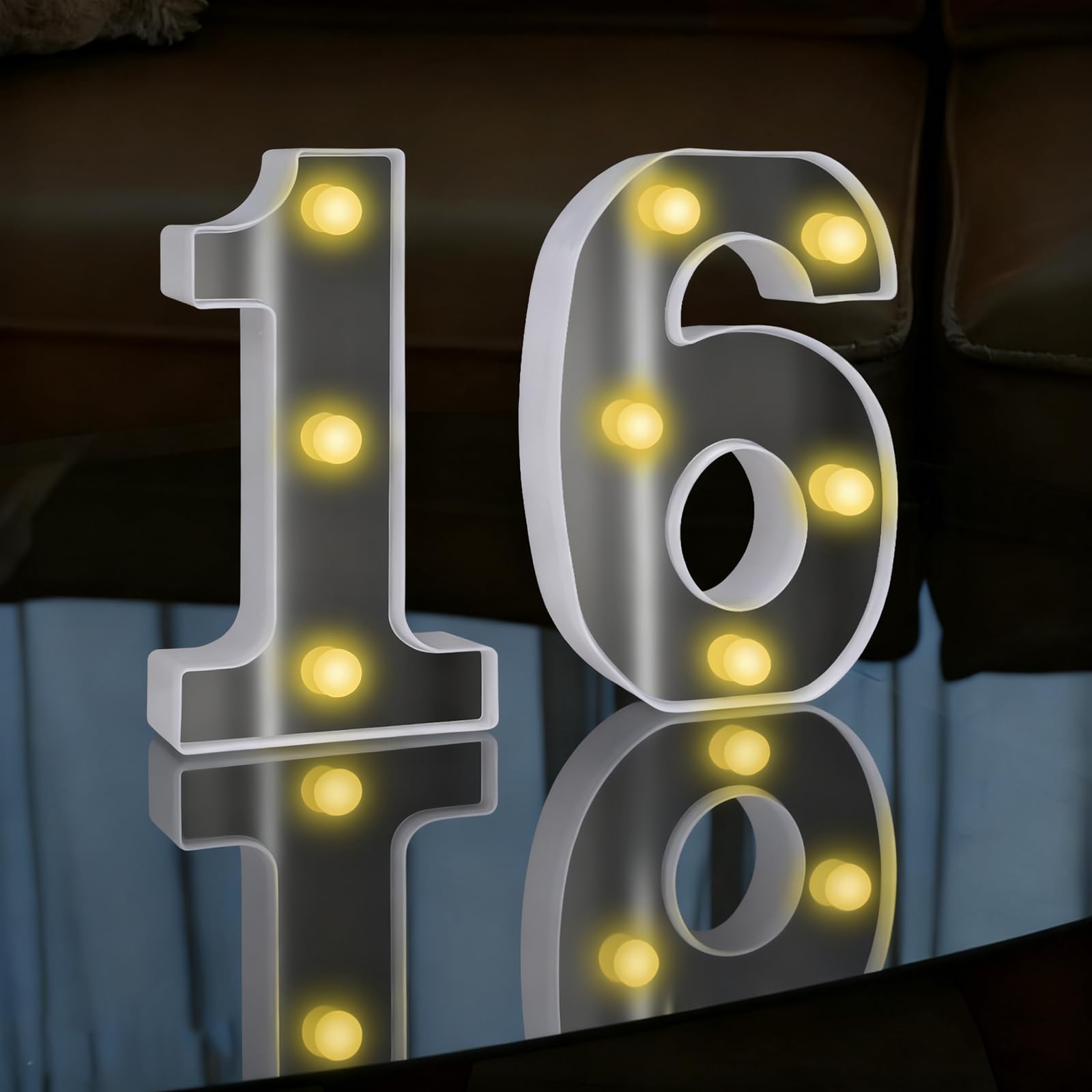 LED Light Up Numbers Sign, LED Number Lights, Cool & Warm Light up Numbers for 16th Birthday Decorations, for Birthday Party Night Lights Anniversary Backdrop Home Decor (White-16)