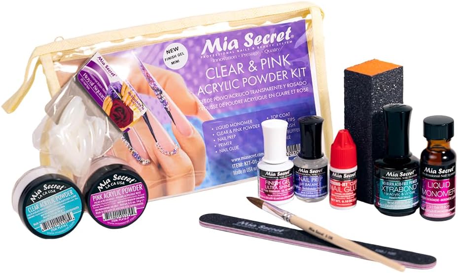 Mia Secret Acrylic Nail Kit/set For beginners - Nails Kit With Pink Acrylic Powder and Clear Acrylic Powder With Everything - Starter Kit de Uñas Acrilicas Mia Secret - Uñas Completo