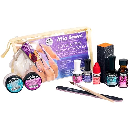 Mia Secret Acrylic Nail Kit/set For beginners - Nails Kit With Pink Acrylic Powder and Clear Acrylic Powder With Everything - Starter Kit de Uñas Acrilicas Mia Secret - Uñas Completo
