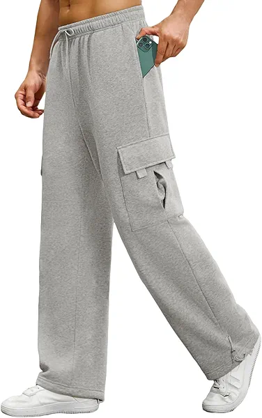 Auxo Mens Sweatpants Open Bottom Baggy Loose Fleece Cargo Sweat Pants Casual Heavyweight Sweatpants with Pockets